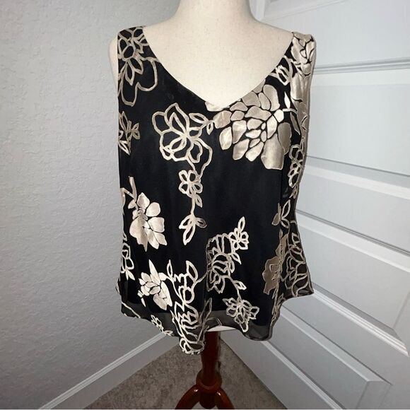 ALEX Evenings Floral Burn Out Sleeveless Shirt Blouse Top - Picture 1 of 9